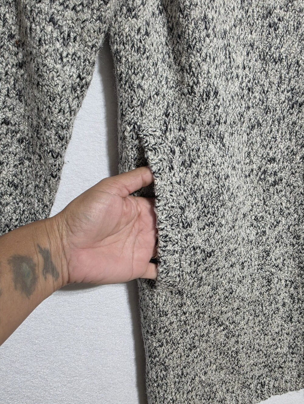 PURE JILL MARLED OPEN FRONT LONG CARDIGAN SWEATER GRAY BLACK SZ L - Picture 4 of 12